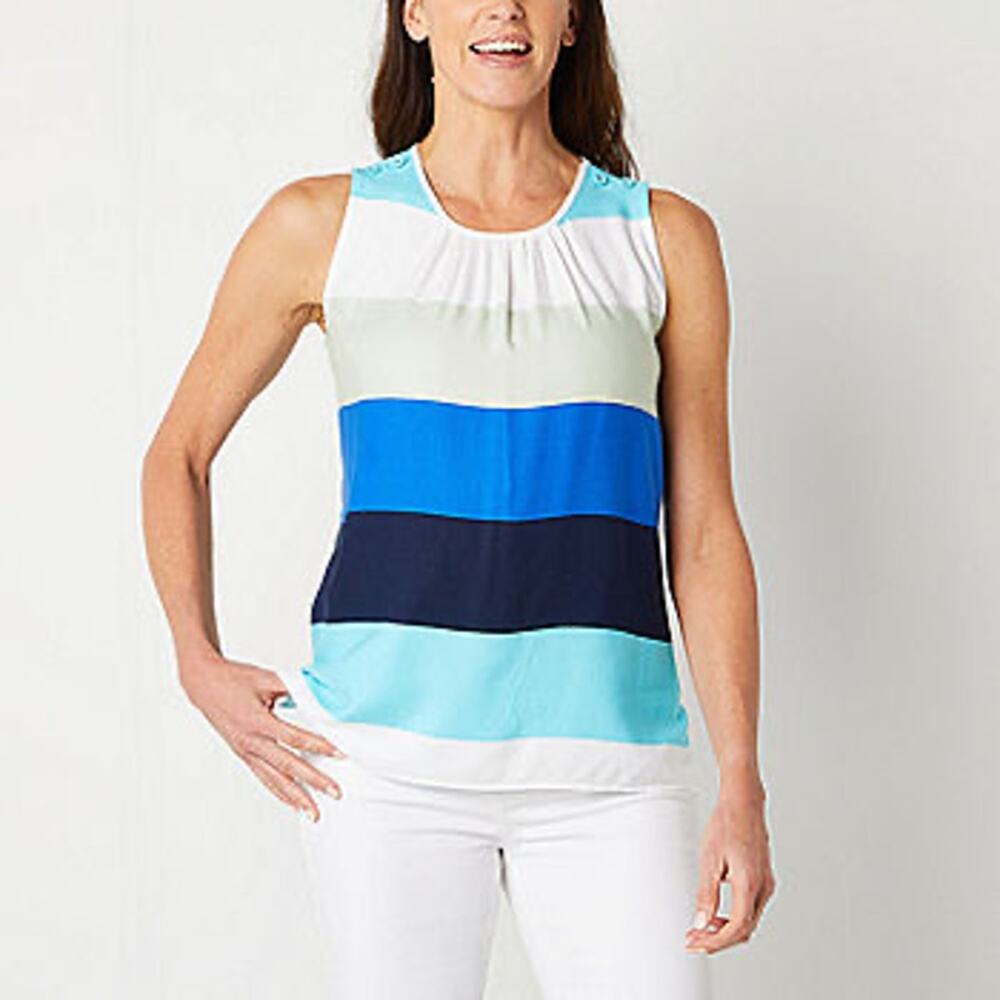 Liz Claiborne Womens Round Neck Sleeveless Blouse stripe small (b35)